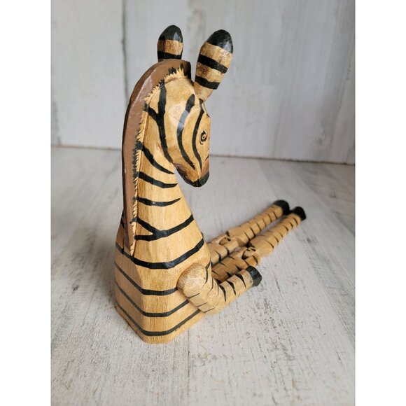Vintage zebra safari wooden feet dangling jointed home decor unique - Picture 6 of 7